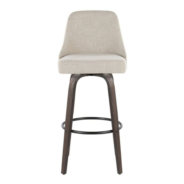 English Elm 30Fixed-Height Swivel Barstools Bentwood Frame Brass Nailhead Upholstered Seat Set of 2 Cream Walnut Glazed Wood B202S02303