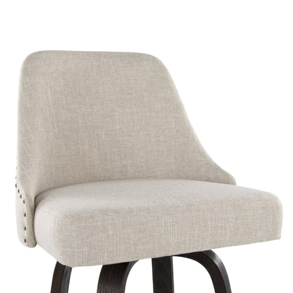 English Elm 30Fixed-Height Swivel Barstools Bentwood Frame Brass Nailhead Upholstered Seat Set of 2 Cream Walnut Glazed Wood B202S02303