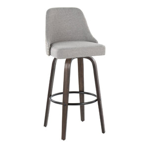 English Elm 30Fixed-Height Swivel Barstools Bentwood Frame Brass Nailhead Upholstered Seat Set of 2 Gray Walnut Glazed Wood B202S02304
