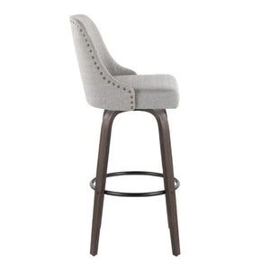 English Elm 30Fixed-Height Swivel Barstools Bentwood Frame Brass Nailhead Upholstered Seat Set of 2 Gray Walnut Glazed Wood B202S02304