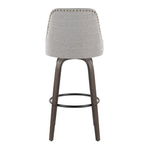 English Elm 30Fixed-Height Swivel Barstools Bentwood Frame Brass Nailhead Upholstered Seat Set of 2 Gray Walnut Glazed Wood B202S02304