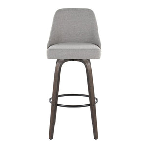 English Elm 30Fixed-Height Swivel Barstools Bentwood Frame Brass Nailhead Upholstered Seat Set of 2 Gray Walnut Glazed Wood B202S02304