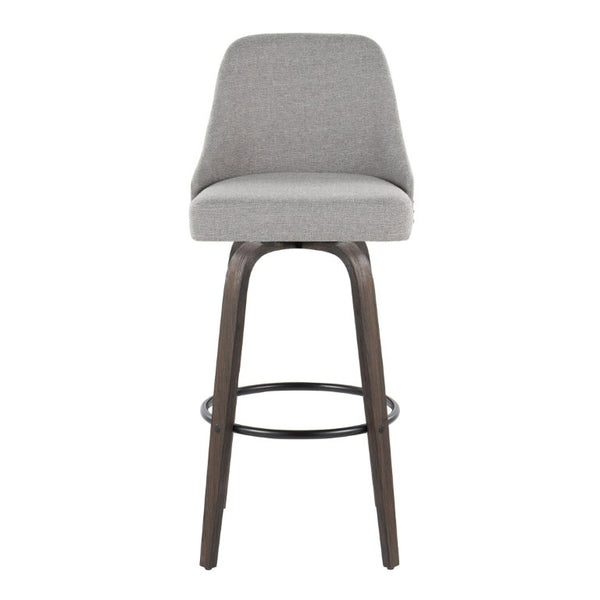 English Elm 30Fixed-Height Swivel Barstools Bentwood Frame Brass Nailhead Upholstered Seat Set of 2 Gray Walnut Glazed Wood B202S02304