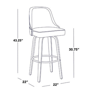 English Elm 30Fixed-Height Swivel Barstools Bentwood Frame Brass Nailhead Upholstered Seat Set of 2 Gray Walnut Glazed Wood B202S02304