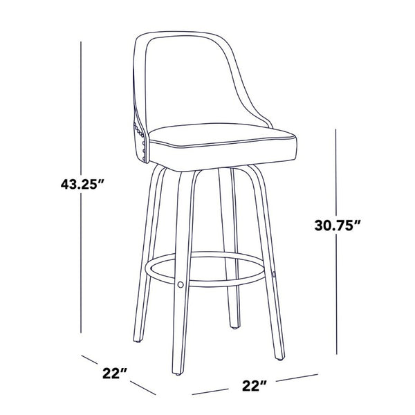 English Elm 30Fixed-Height Swivel Barstools Bentwood Frame Brass Nailhead Upholstered Seat Set of 2 Gray Walnut Glazed Wood B202S02304