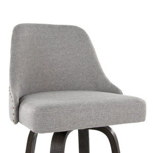 English Elm 30Fixed-Height Swivel Barstools Bentwood Frame Brass Nailhead Upholstered Seat Set of 2 Gray Walnut Glazed Wood B202S02304