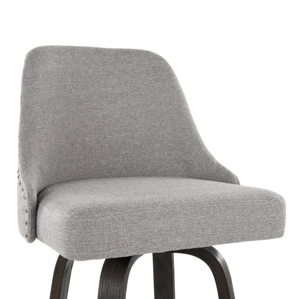 English Elm 30Fixed-Height Swivel Barstools Bentwood Frame Brass Nailhead Upholstered Seat Set of 2 Gray Walnut Glazed Wood B202S02304