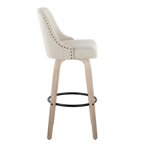 English Elm 30Fixed-Height Swivel Barstools Bentwood Frame Brass Nailhead Upholstered Seat Set of 2 Cream Whitewashed Wood B202S02305