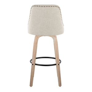 English Elm 30Fixed-Height Swivel Barstools Bentwood Frame Brass Nailhead Upholstered Seat Set of 2 Cream Whitewashed Wood B202S02305
