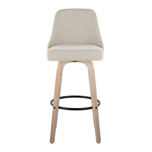 English Elm 30Fixed-Height Swivel Barstools Bentwood Frame Brass Nailhead Upholstered Seat Set of 2 Cream Whitewashed Wood B202S02305