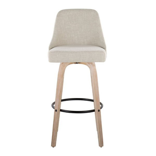 English Elm 30Fixed-Height Swivel Barstools Bentwood Frame Brass Nailhead Upholstered Seat Set of 2 Cream Whitewashed Wood B202S02305