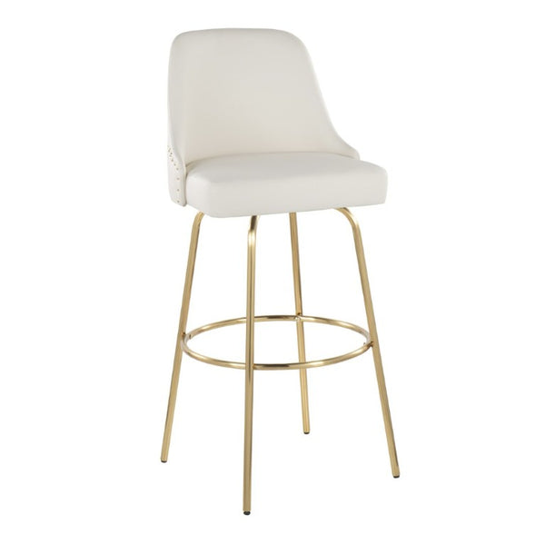 English Elm 30 Inch Swivel Barstools Set of 2 White Faux Leather Gold Nailhead Glam Kitchen Seating B202S02306