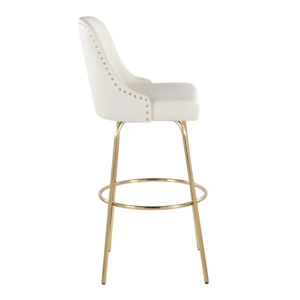 English Elm 30 Inch Swivel Barstools Set of 2 White Faux Leather Gold Nailhead Glam Kitchen Seating B202S02306