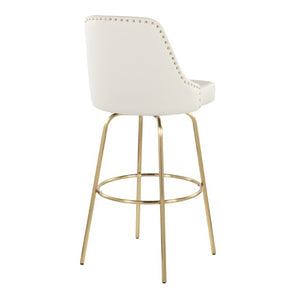 English Elm 30 Inch Swivel Barstools Set of 2 White Faux Leather Gold Nailhead Glam Kitchen Seating B202S02306