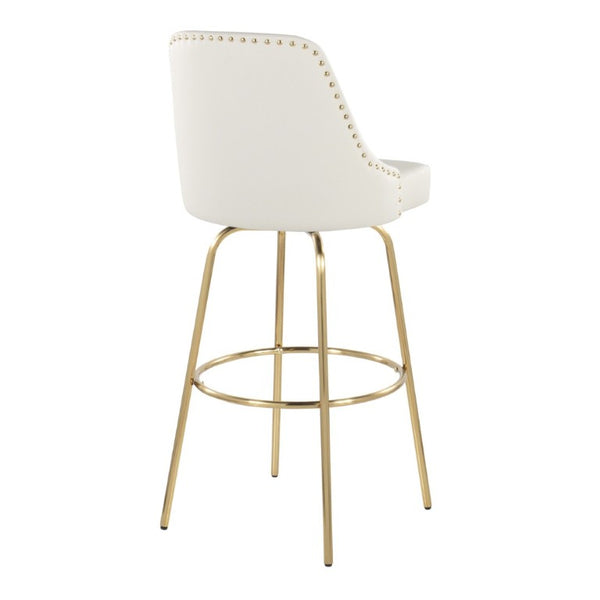 English Elm 30 Inch Swivel Barstools Set of 2 White Faux Leather Gold Nailhead Glam Kitchen Seating B202S02306