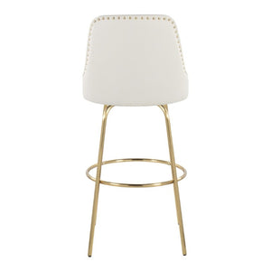 English Elm 30 Inch Swivel Barstools Set of 2 White Faux Leather Gold Nailhead Glam Kitchen Seating B202S02306