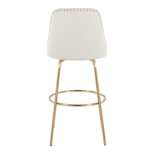 English Elm 30 Inch Swivel Barstools Set of 2 White Faux Leather Gold Nailhead Glam Kitchen Seating B202S02306