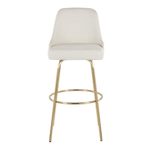 English Elm 30 Inch Swivel Barstools Set of 2 White Faux Leather Gold Nailhead Glam Kitchen Seating B202S02306