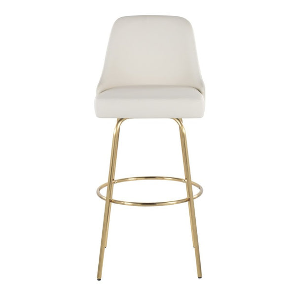 English Elm 30 Inch Swivel Barstools Set of 2 White Faux Leather Gold Nailhead Glam Kitchen Seating B202S02306