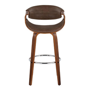 English Elm 30 Inch Swivel Barstools Set of 2 Mid Century Walnut Bentwood Legs Chrome Footrest B202S02307