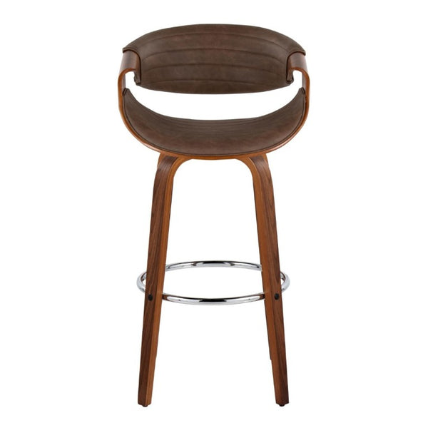 English Elm 30 Inch Swivel Barstools Set of 2 Mid Century Walnut Bentwood Legs Chrome Footrest B202S02307