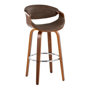 English Elm 30 Inch Swivel Barstools Set of 2 Mid Century Walnut Bentwood Legs Chrome Footrest B202S02307