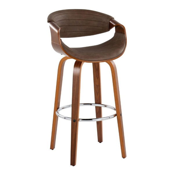 English Elm 30 Inch Swivel Barstools Set of 2 Mid Century Walnut Bentwood Legs Chrome Footrest B202S02307