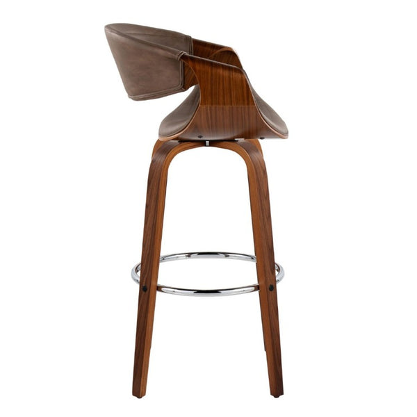 English Elm 30 Inch Swivel Barstools Set of 2 Mid Century Walnut Bentwood Legs Chrome Footrest B202S02307