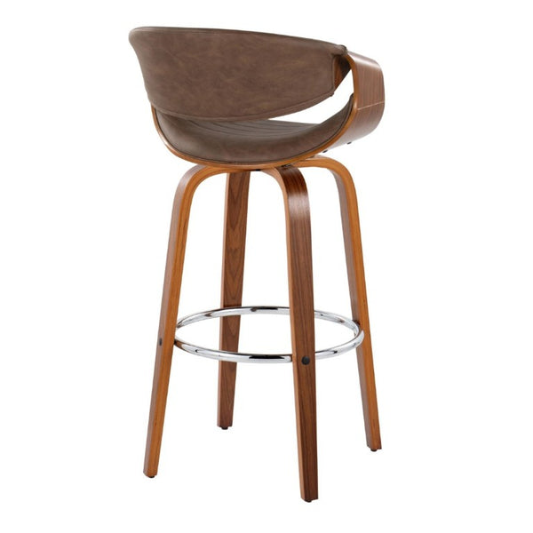 English Elm 30 Inch Swivel Barstools Set of 2 Mid Century Walnut Bentwood Legs Chrome Footrest B202S02307