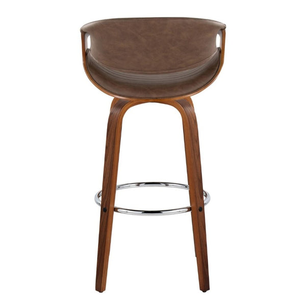 English Elm 30 Inch Swivel Barstools Set of 2 Mid Century Walnut Bentwood Legs Chrome Footrest B202S02307
