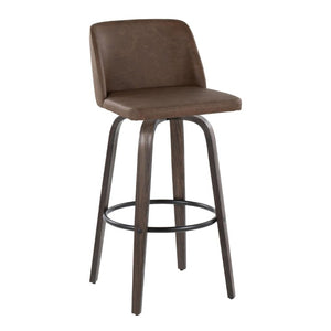 English Elm 30 Inch Mid-Century Swivel Barstools Set of 2 Bentwood Walnut PU Leather Bar Seating B202S02308