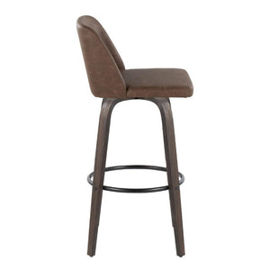 English Elm 30 Inch Mid-Century Swivel Barstools Set of 2 Bentwood Walnut PU Leather Bar Seating B202S02308