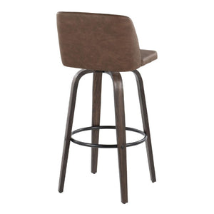 English Elm 30 Inch Mid-Century Swivel Barstools Set of 2 Bentwood Walnut PU Leather Bar Seating B202S02308