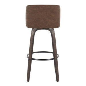 English Elm 30 Inch Mid-Century Swivel Barstools Set of 2 Bentwood Walnut PU Leather Bar Seating B202S02308