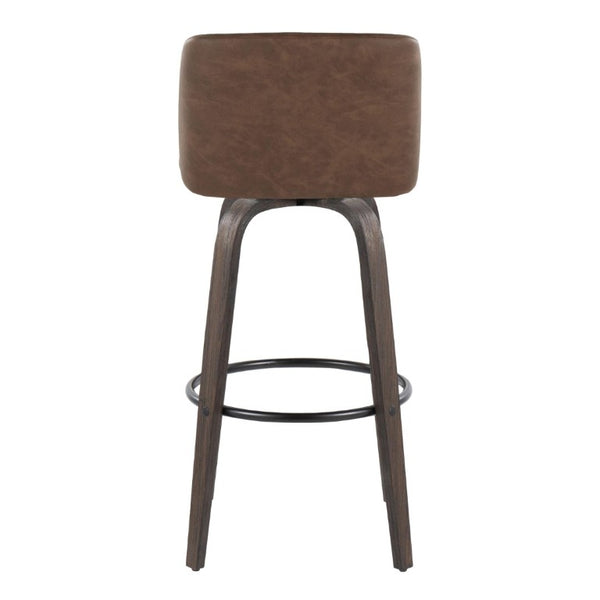 English Elm 30 Inch Mid-Century Swivel Barstools Set of 2 Bentwood Walnut PU Leather Bar Seating B202S02308
