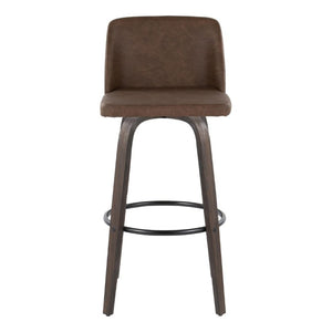 English Elm 30 Inch Mid-Century Swivel Barstools Set of 2 Bentwood Walnut PU Leather Bar Seating B202S02308