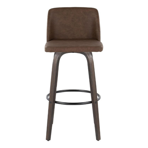 English Elm 30 Inch Mid-Century Swivel Barstools Set of 2 Bentwood Walnut PU Leather Bar Seating B202S02308