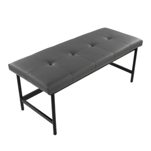English Elm Bench with Padded Grey Faux Leather Seat and Powder Coated Black Metal Frame B202S02309