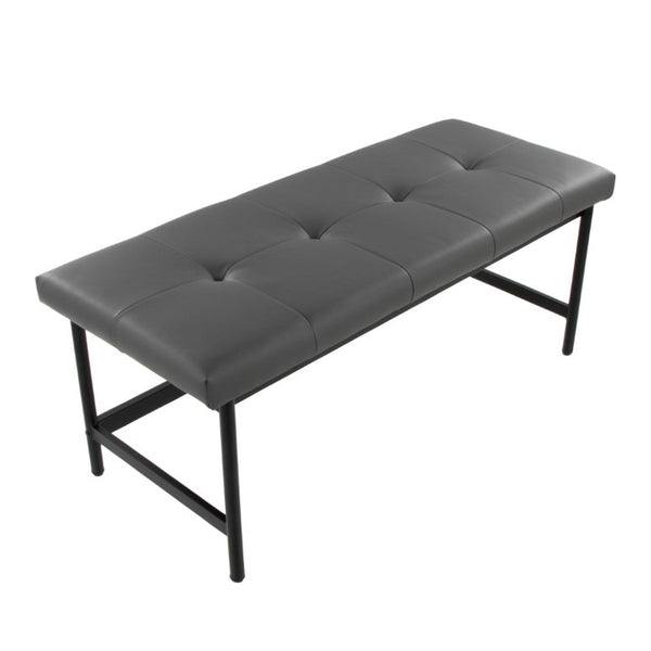 English Elm Bench with Padded Grey Faux Leather Seat and Powder Coated Black Metal Frame B202S02309