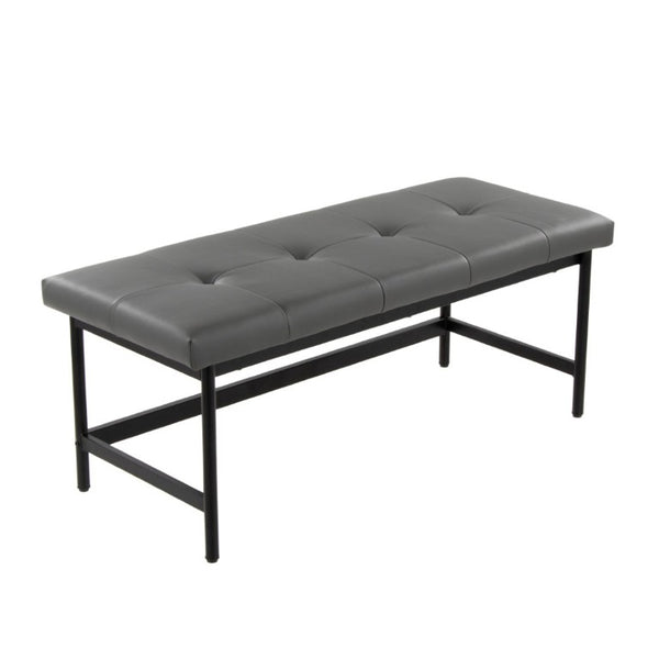 English Elm Bench with Padded Grey Faux Leather Seat and Powder Coated Black Metal Frame B202S02309
