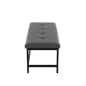 English Elm Bench with Padded Grey Faux Leather Seat and Powder Coated Black Metal Frame B202S02309