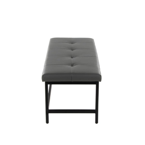 English Elm Bench with Padded Grey Faux Leather Seat and Powder Coated Black Metal Frame B202S02309