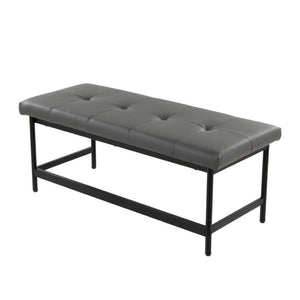 English Elm Bench with Padded Grey Faux Leather Seat and Powder Coated Black Metal Frame B202S02309