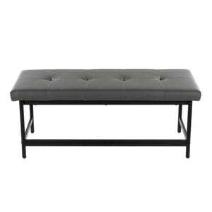 English Elm Bench with Padded Grey Faux Leather Seat and Powder Coated Black Metal Frame B202S02309
