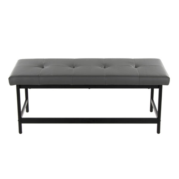 English Elm Bench with Padded Grey Faux Leather Seat and Powder Coated Black Metal Frame B202S02309
