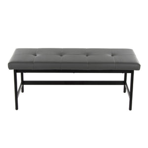 English Elm Bench with Padded Grey Faux Leather Seat and Powder Coated Black Metal Frame B202S02309