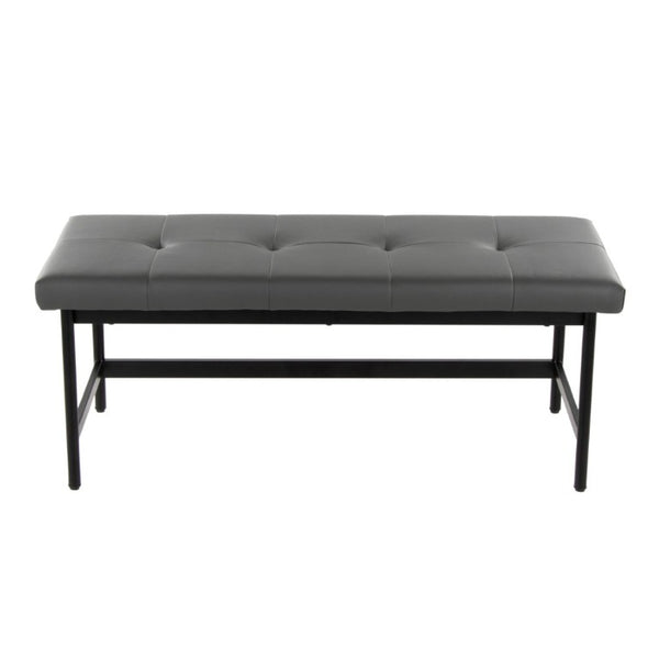 English Elm Bench with Padded Grey Faux Leather Seat and Powder Coated Black Metal Frame B202S02309