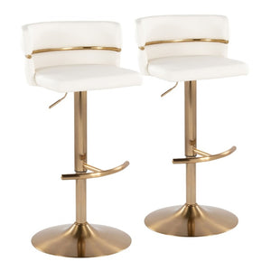 English Elm Adjustable Swivel Barstools Art Deco Gold Base White Faux Leather Seating Set of 2 B202S02310