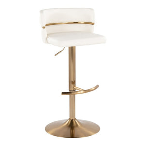 English Elm Adjustable Swivel Barstools Art Deco Gold Base White Faux Leather Seating Set of 2 B202S02310