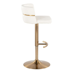 English Elm Adjustable Swivel Barstools Art Deco Gold Base White Faux Leather Seating Set of 2 B202S02310